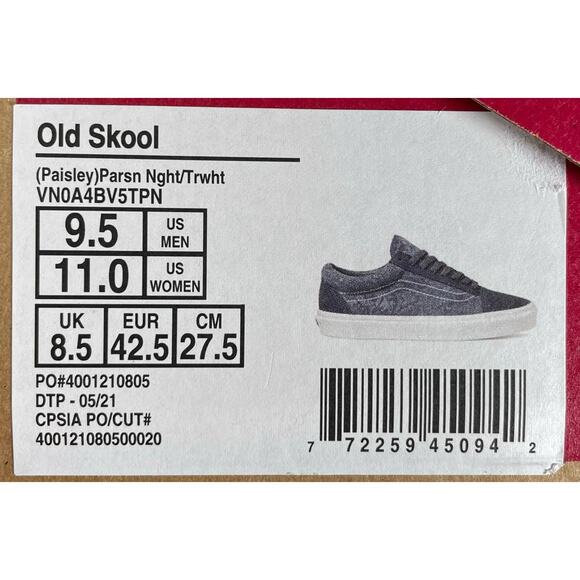 NWT Vans Old Skool Sneaker Paisley Parisian Night Size M9.5 W11.0 VN0A4BV5TPN - Picture 9 of 9